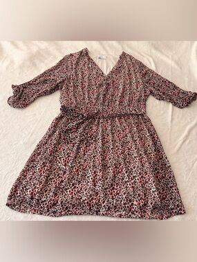 DR2 Orange Burgundy Black Abstract Pattern Lined Tie Beige Dress XL